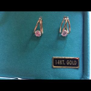 QVC Diamonique split earrings 14kt Gold